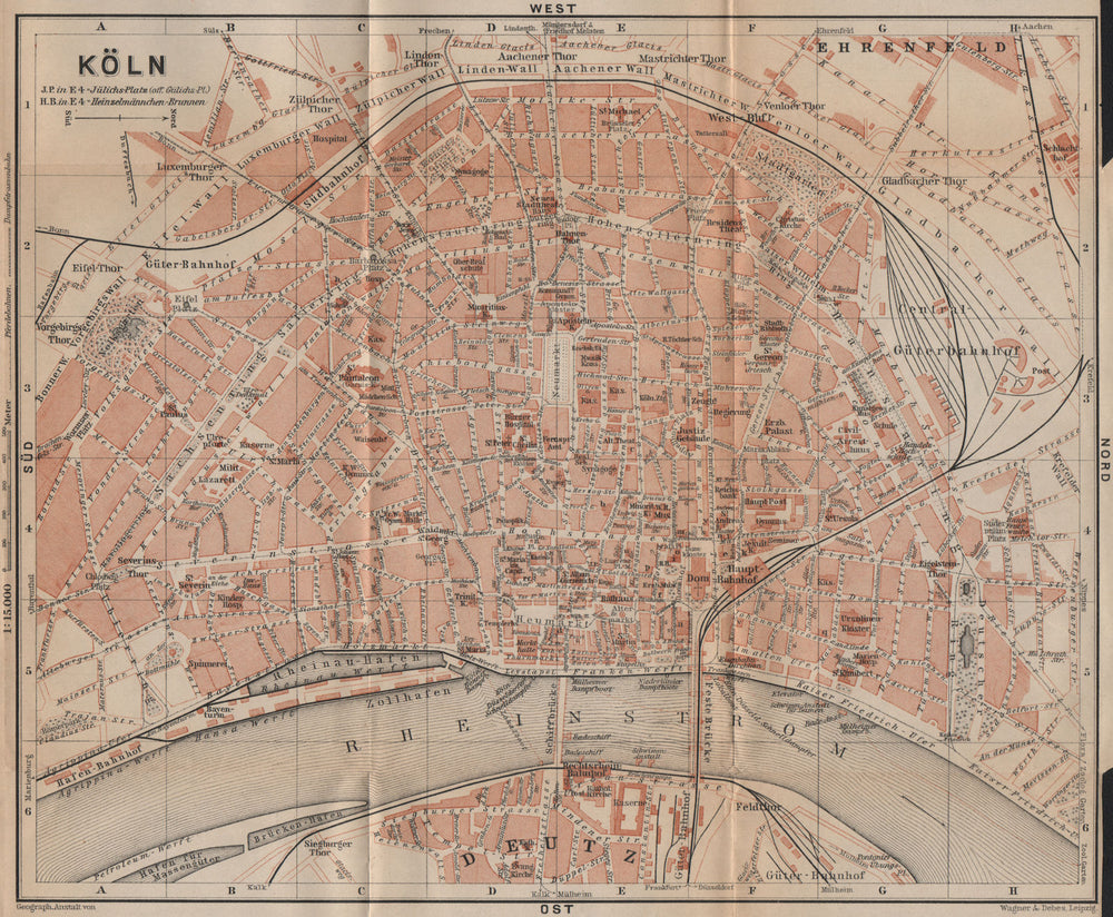 KÖLN (COLOGNE) town city stadtplan. Northrhine-Westfalia. Koln karte 1903 map