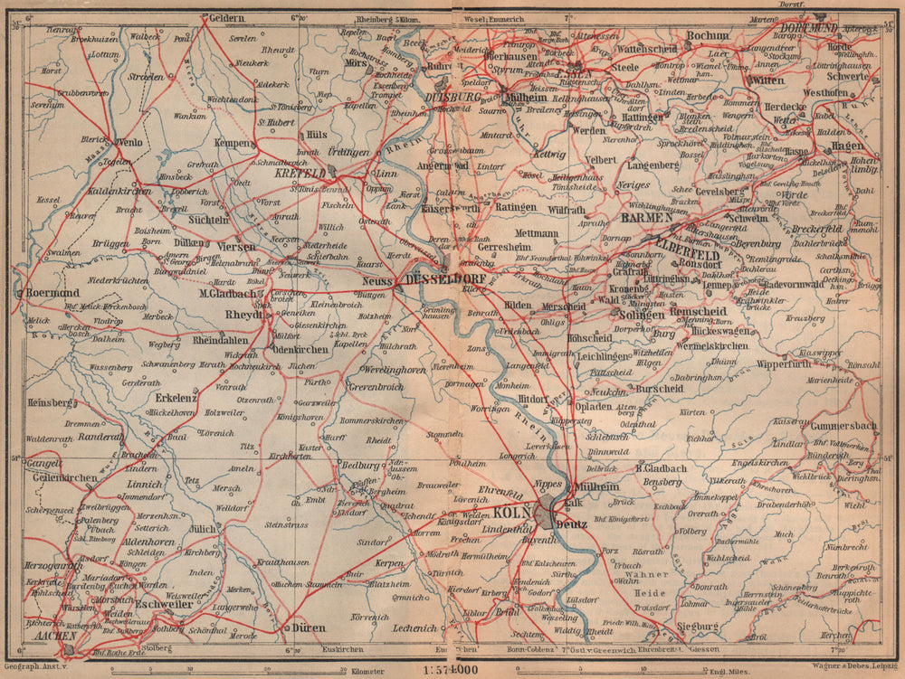 Metropolregion Rhine/Rhein-Ruhr Eisenbahnen Köln Dusseldorf Duisburg 1903 map
