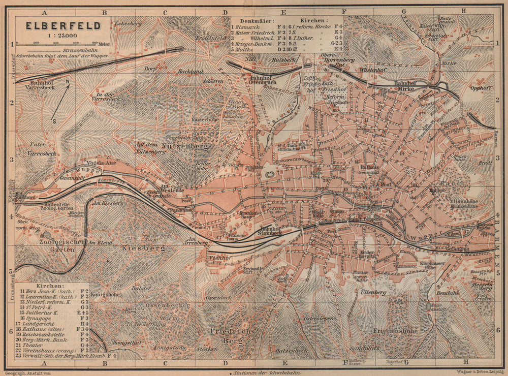 ELBERFELD / WUPPERTAL  antique town city stadtplan. Germany karte 1903 old map
