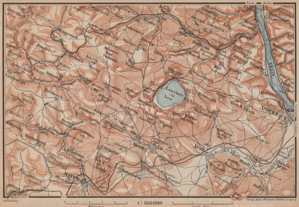 LAACHER SEE. Vulkaneifel topo-map Andernach Mayen Rhineland-Palatinate 1903