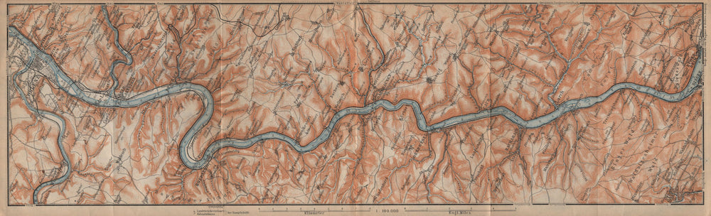 RHINE/RHEIN. KOBLENZ-BINGEN Oberes Mittelrheintal Rhine Gorge topo-map 1903