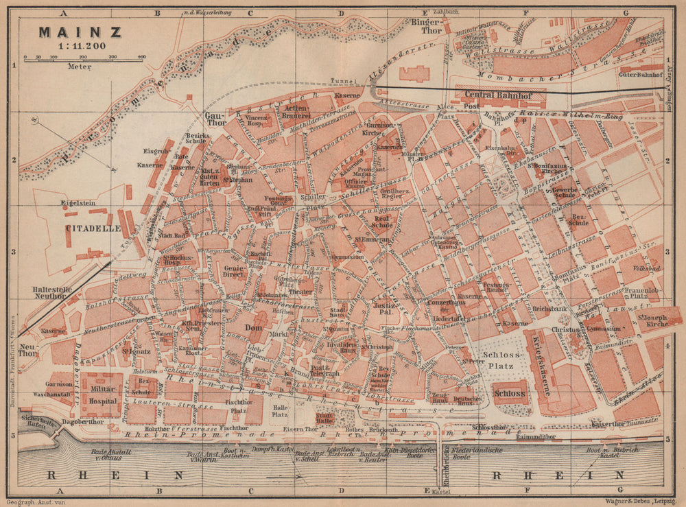 MAINZ antique town city stadtplan. Rhineland-Palatinate. Mayence karte 1903 map