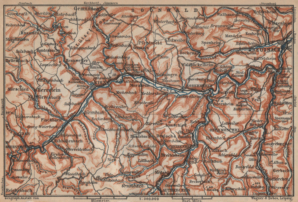 NAHETAL. Idar-Oberstein Kirn Monzingen Rüdesheim Kreuznach Sobernheim 1903 map