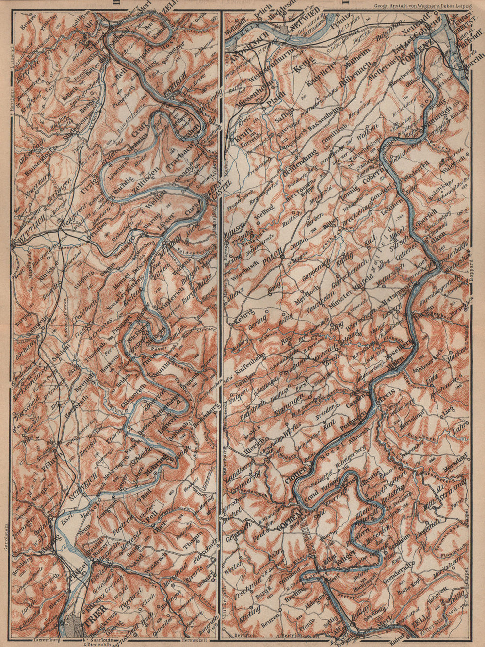 MOSELLE. Trier-Schweich-Leiwen-Bernkastel-Kues-Koblenz. Treves Coblenz 1903 map