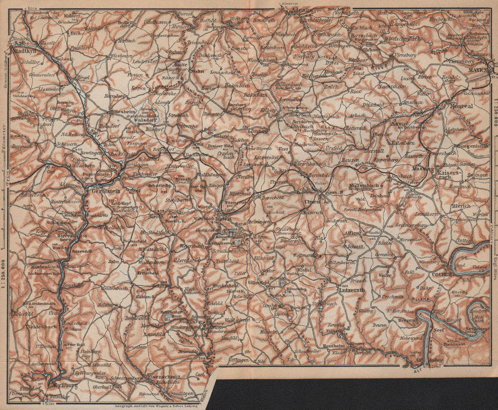 VULKANEIFEL. THE VOLCANIC EIFEL topo-map. Gerolstein. Germany karte 1903