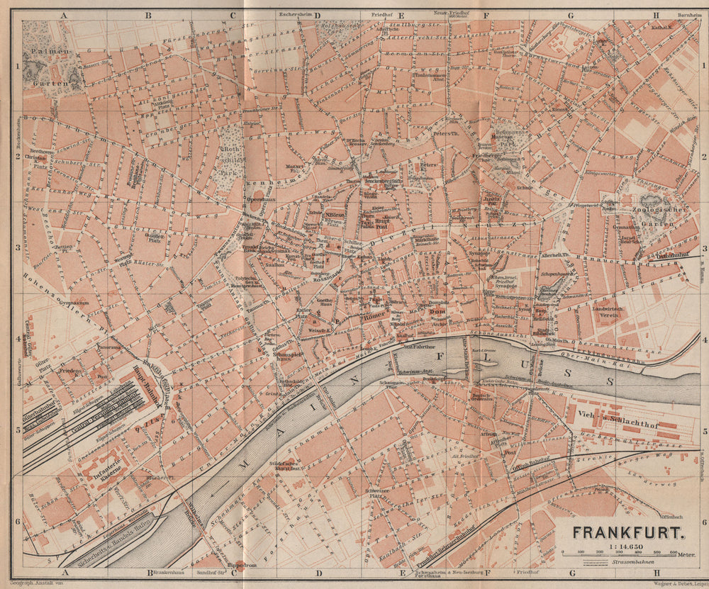 FRANKFURT AM MAIN antique town city stadtplan. Hessen karte. BAEDEKER 1903 map