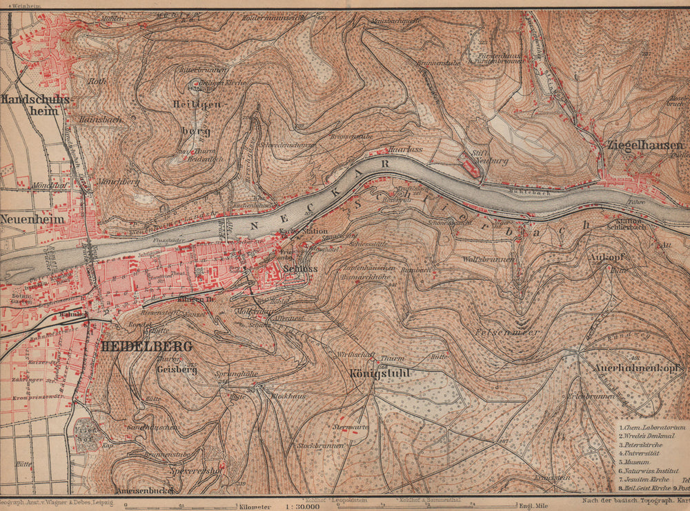 HEIDELBERG & environs ungebung. Ziegelhausen. Baden-Württemberg karte 1903 map