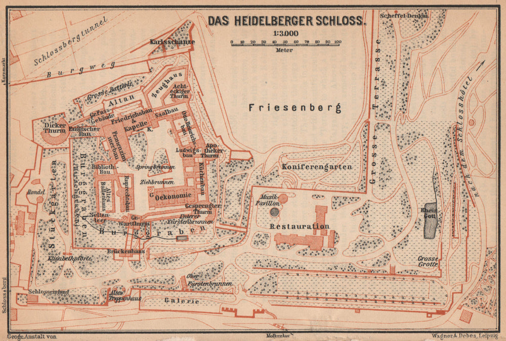 HEIDELBERGER SCHLOSS Castle. Ground plan. Baden-Württemberg karte 1903 old map