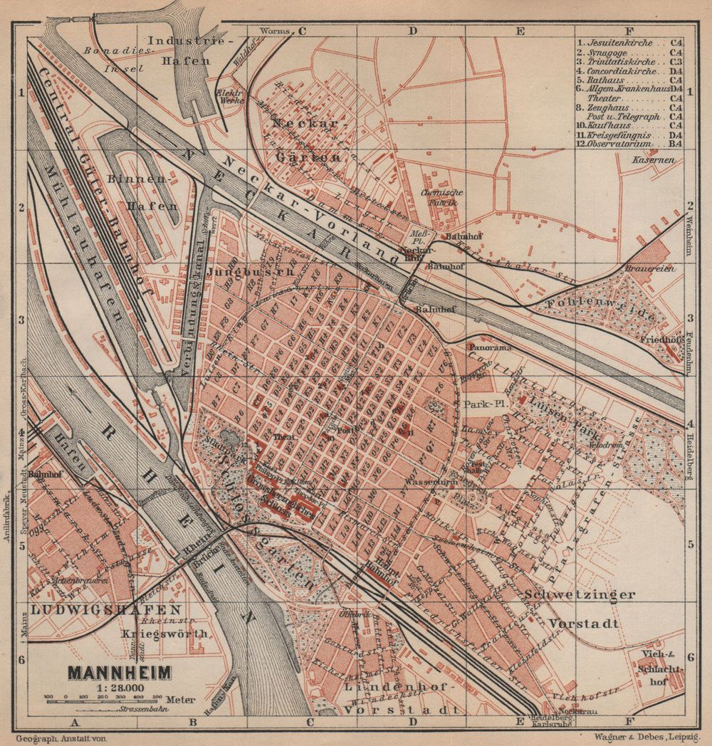MANNHEIM antique town city stadtplan. Baden-Württemberg karte 1903 old map