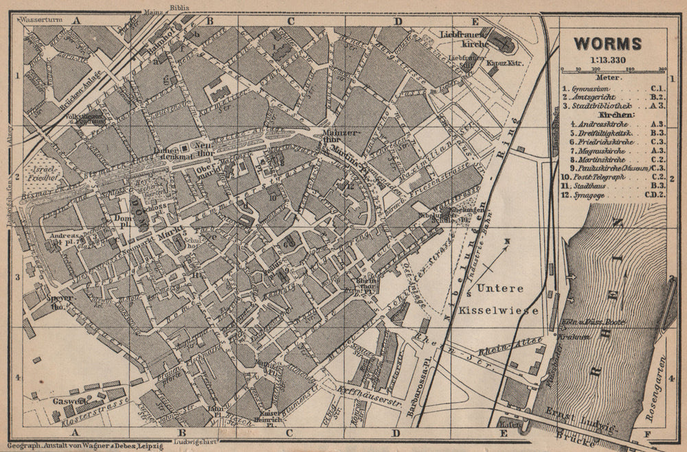 WORMS town city stadtplan. Rhineland-Palatinate, Deutschland karte 1903 map