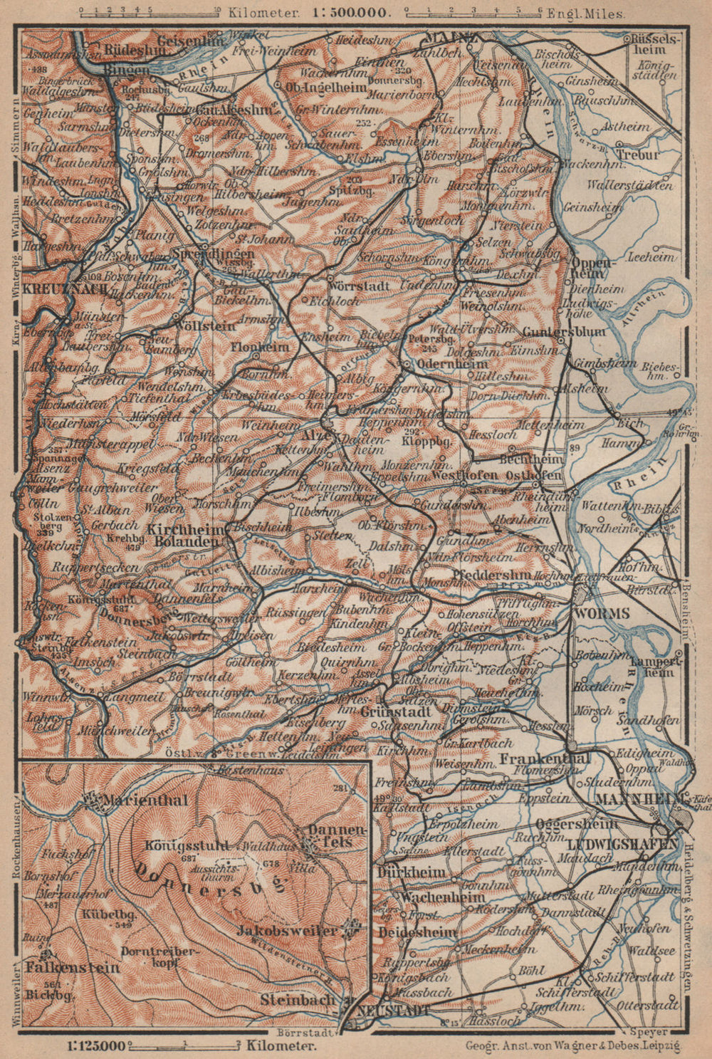 RHEINHESSEN. RHENISH HESSE. Mainz Mannheim Worms Kreuznach. Germany 1903 map