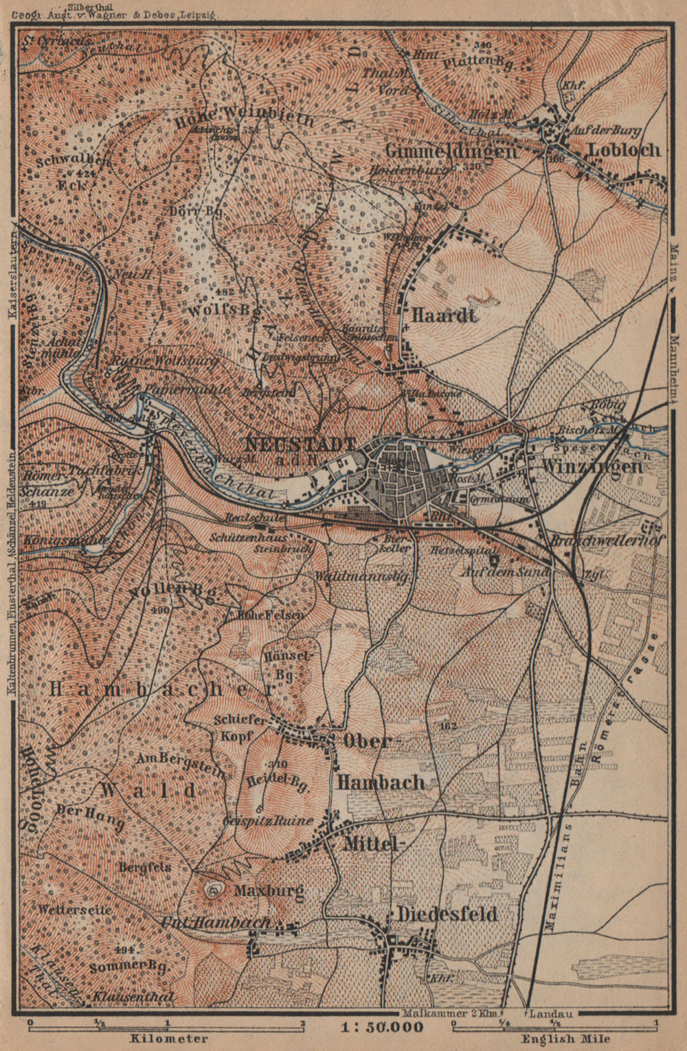 NEUSTADT AN DER WEINSTRAßE & WINZINGEN. Neustadt an der Haardt karte 1903 map
