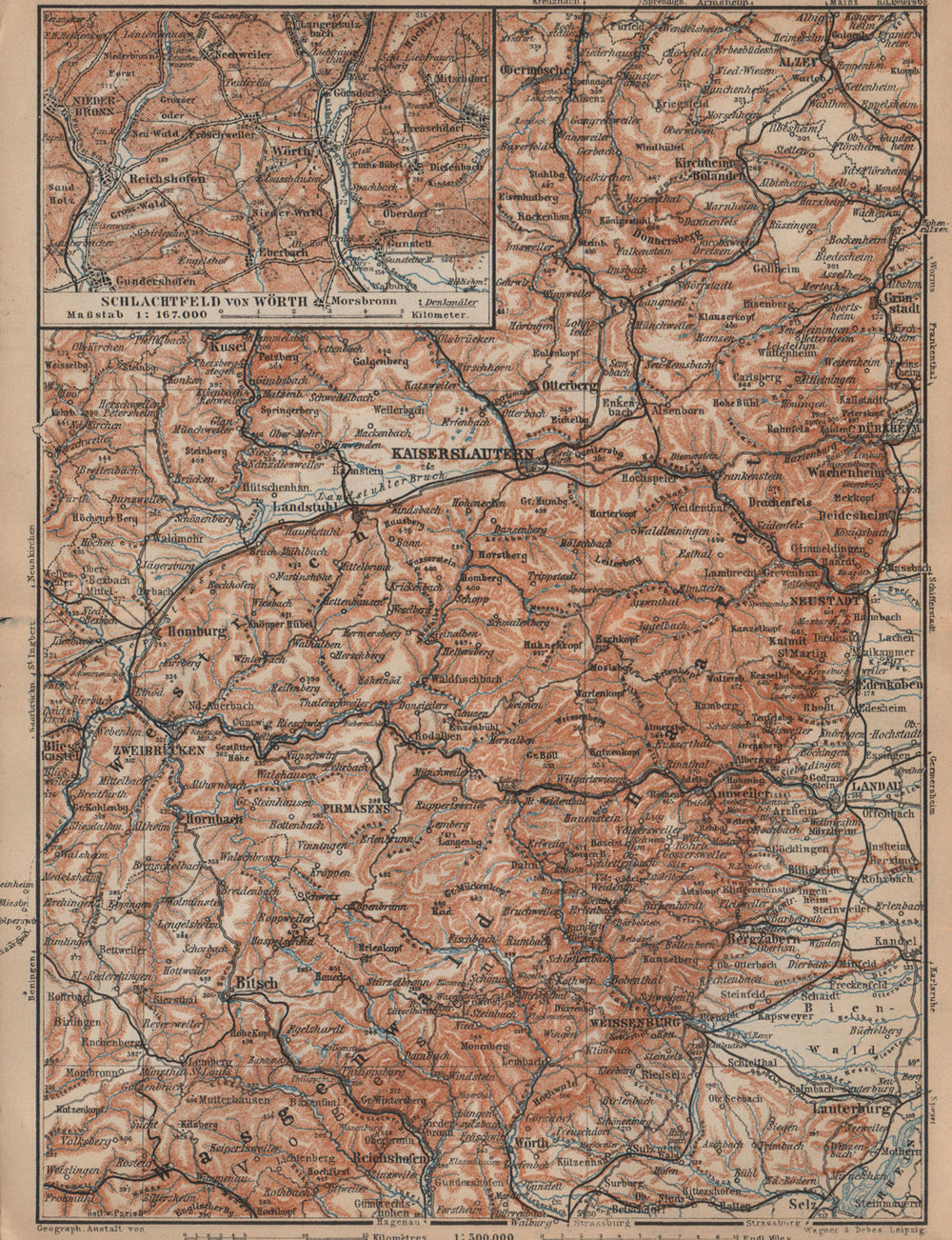 PFÄLZERWALD. PALATINATE FOREST. Rheinpfalz. Kaiserslautern Weissenburg 1903 map