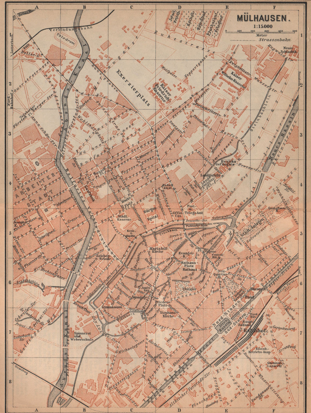 MULHOUSE (MÜLHAUSEN MILHÜSA MILHÜSE) town city plan. Bas-Rhin, Alsace 1903 map
