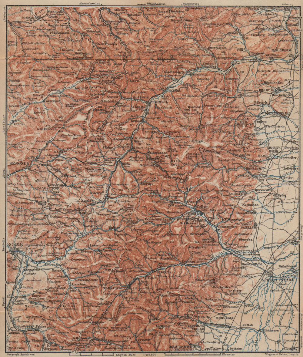 CENTRAL VOSGES MOUNTAINS. St Die Schlettstadt Molsheim carte. BAEDEKER 1903 map