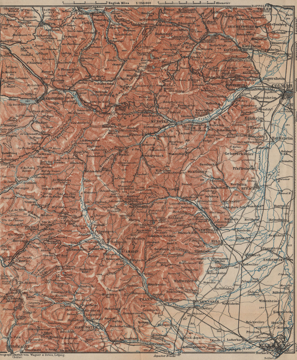 SOUTHERN VOSGES MOUNTAINS. Colmar Mulhouse. Haut-Rhin carte. BAEDEKER 1903 map