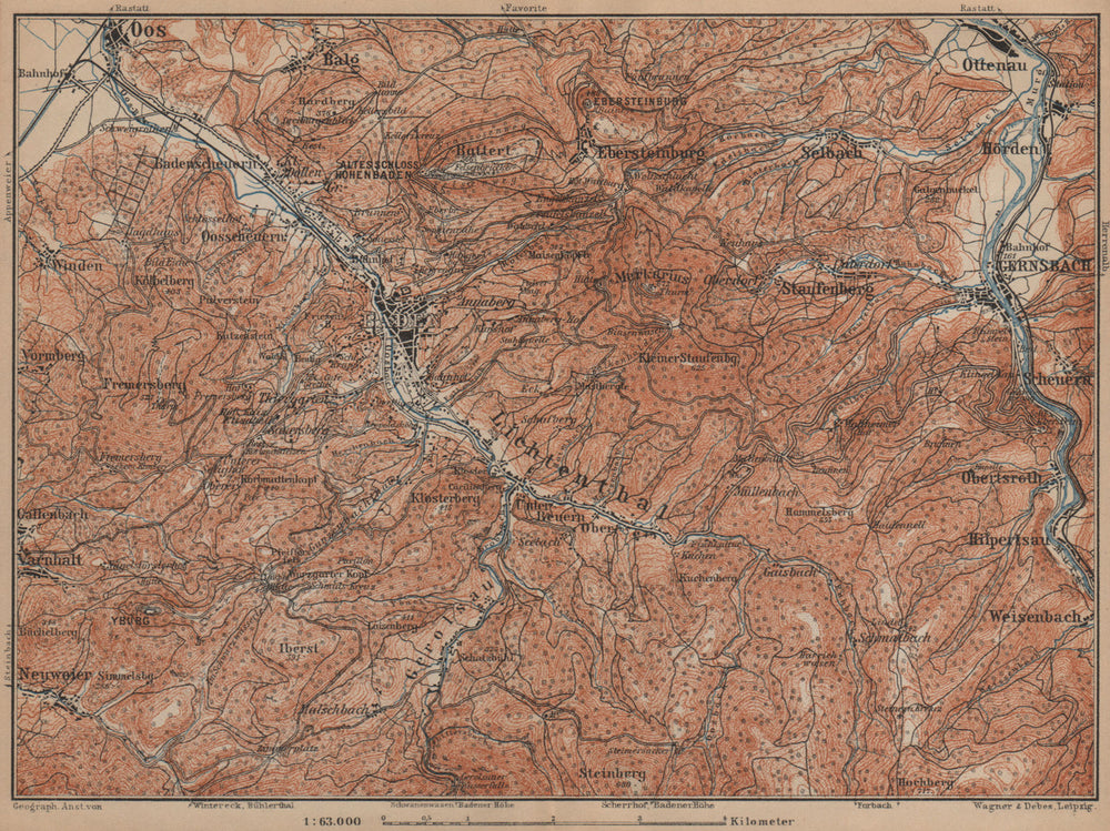 BADEN-BADEN environs umgebung. Lichtental Oos Schwarzwald Black Forest 1903 map