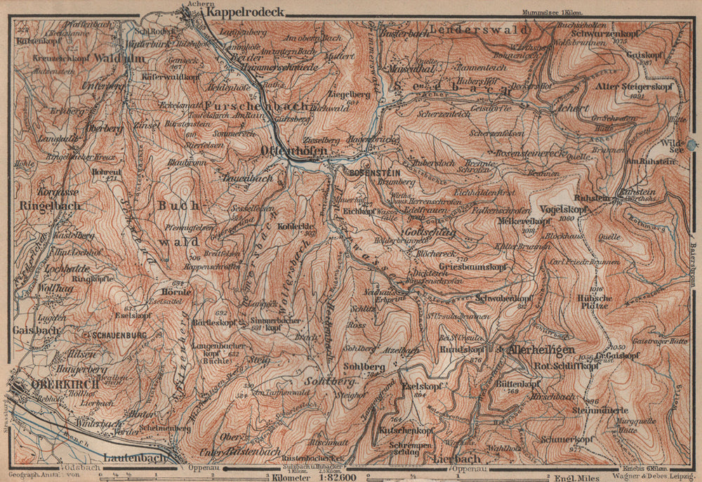 SCHWARZWALD. BLACK FOREST. Oberkirch Ottenhöfen Kloster Allerheiligen 1903 map