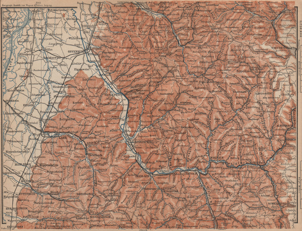 MITTEL SCHWARZWALD. CENTRAL BLACK FOREST. Offenburg Wolfach Schramberg 1903 map