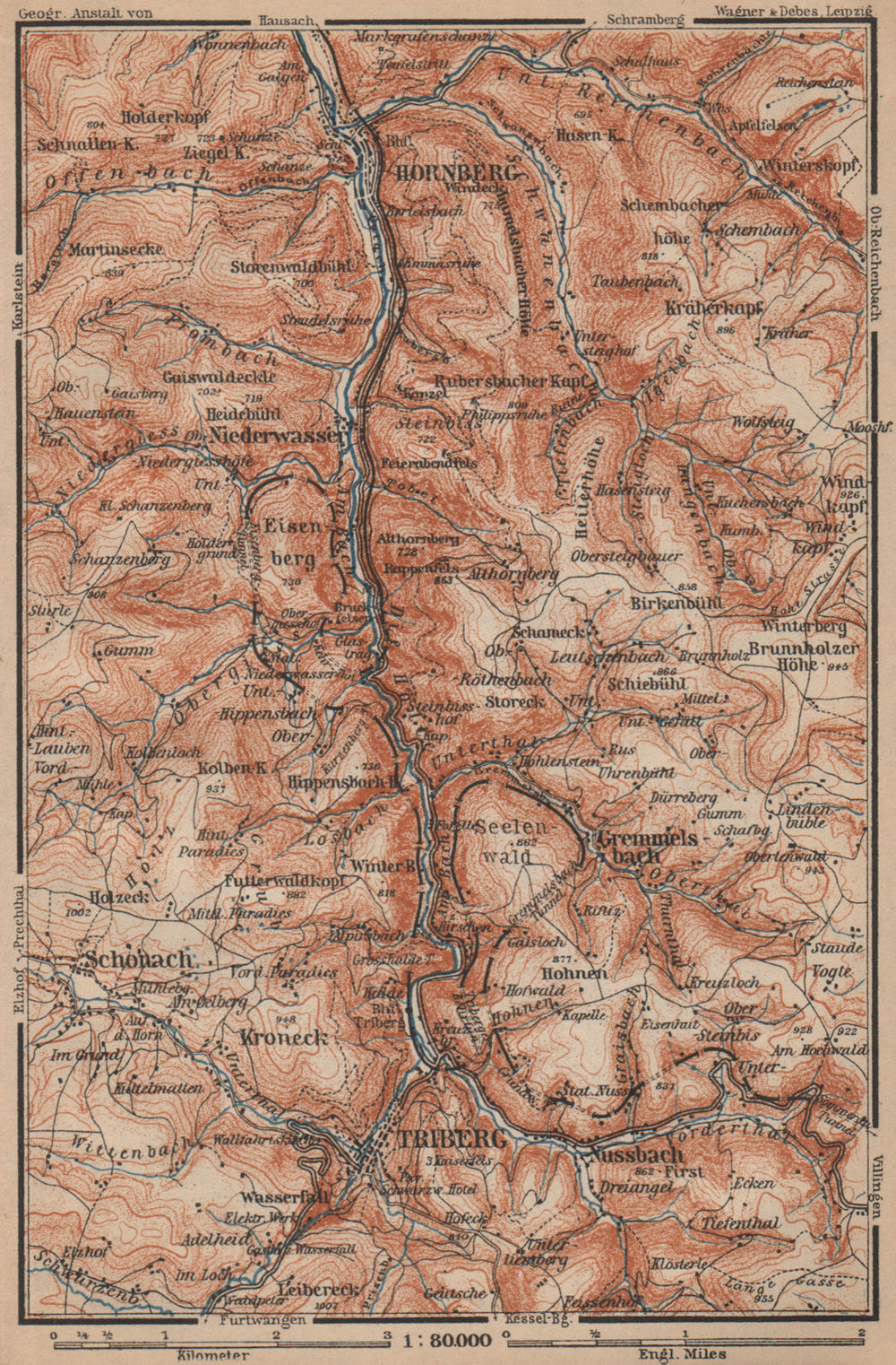 TRIBERG & HORNBERG umgebung. Schwarzwald Wasserfälle Baden-Württemberg 1903 map