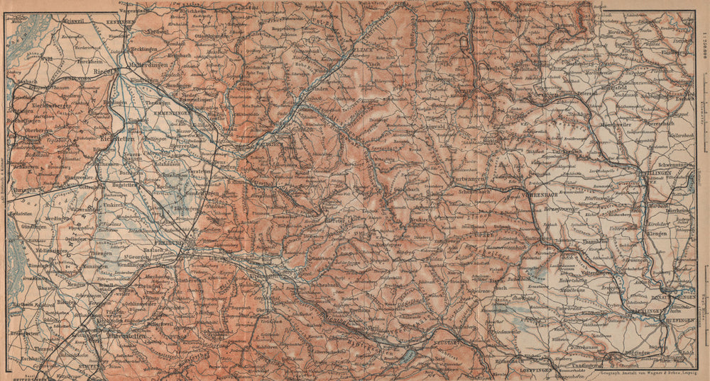 SÜDSCHWARZWALD. SOUTHERN BLACK FOREST. Freiburg Villingen. Germany 1903 map