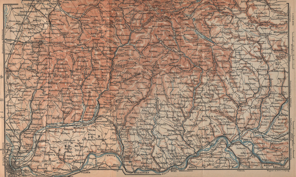 SÜDSCHWARDWALD. BLACK FOREST SOUTHERN VALLEYS. Basel Lörrach Schopfheim 1903 map