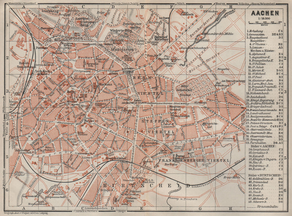 AACHEN town city stadtplan. Northrhine-Westfalia. Aix-la-Chapelle 1906 old map