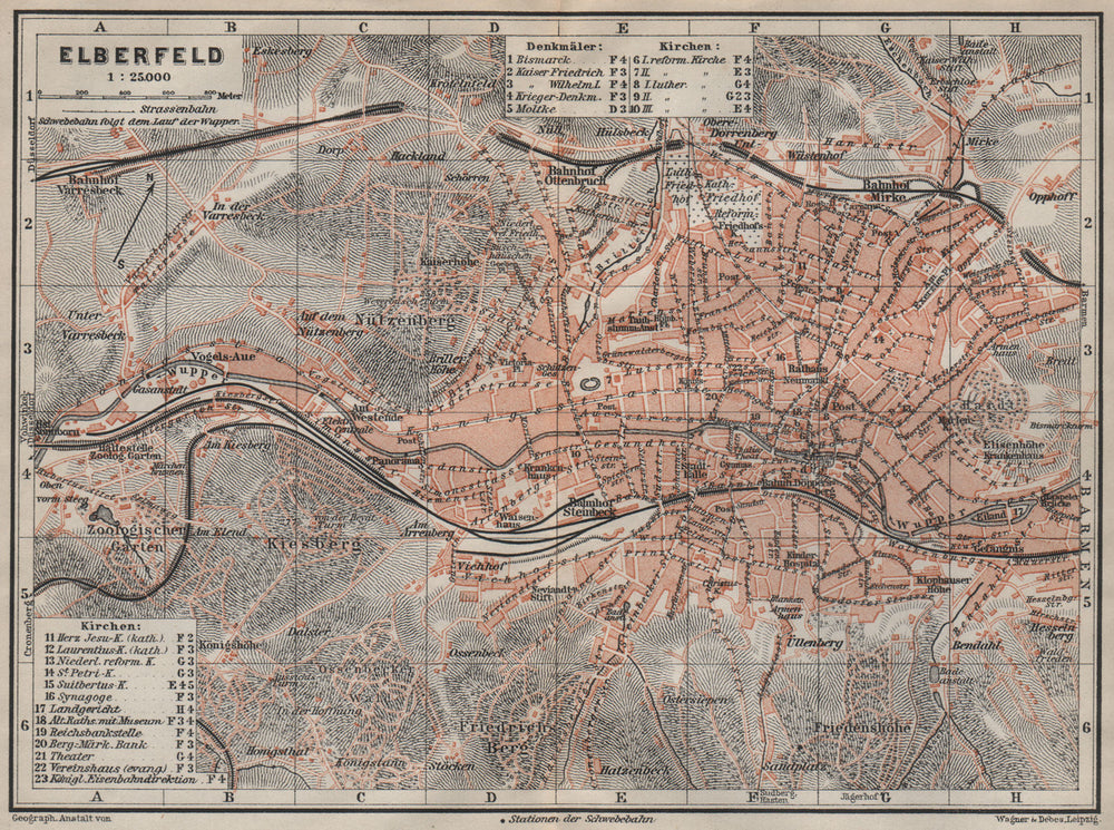 ELBERFELD / WUPPERTAL  antique town city stadtplan. Germany karte 1906 old map