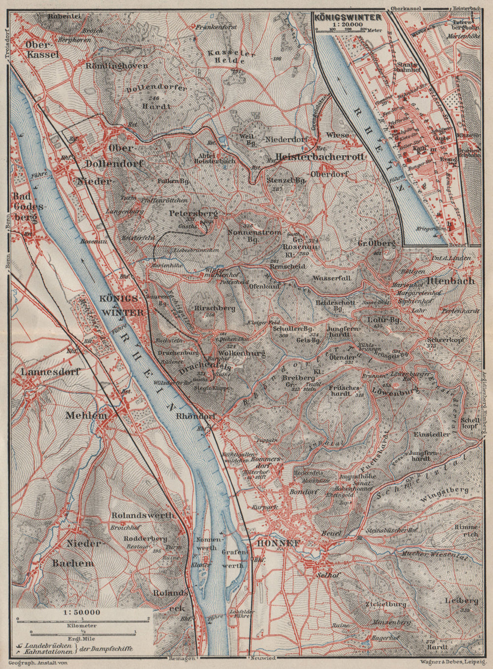 SIEBENGEBIRGE Seven Hills Königswinter Bad Honnef Northrhine-Westfalia 1906 map