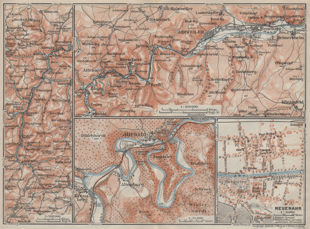 AHRTAL. NEUENAHR town city stadtplan. Adenauer Bach. Altenahr Ahrweiler 1906 map