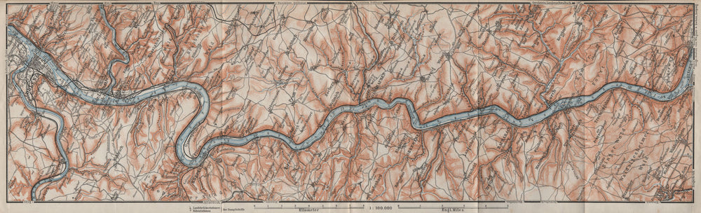 RHINE/RHEIN. KOBLENZ-BINGEN Oberes Mittelrheintal Rhine Gorge topo-map 1906