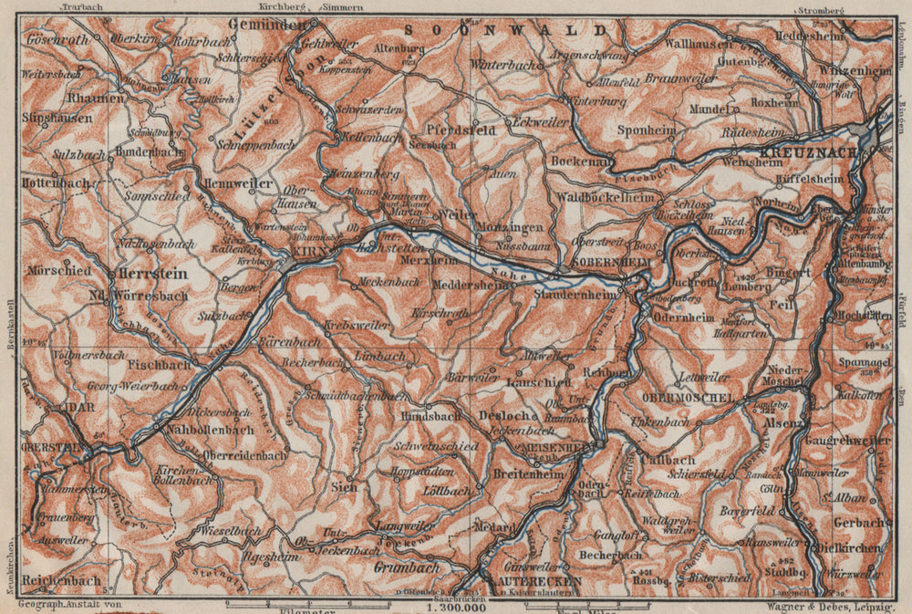 NAHETAL. Idar-Oberstein Kirn Monzingen Rüdesheim Kreuznach Sobernheim 1906 map