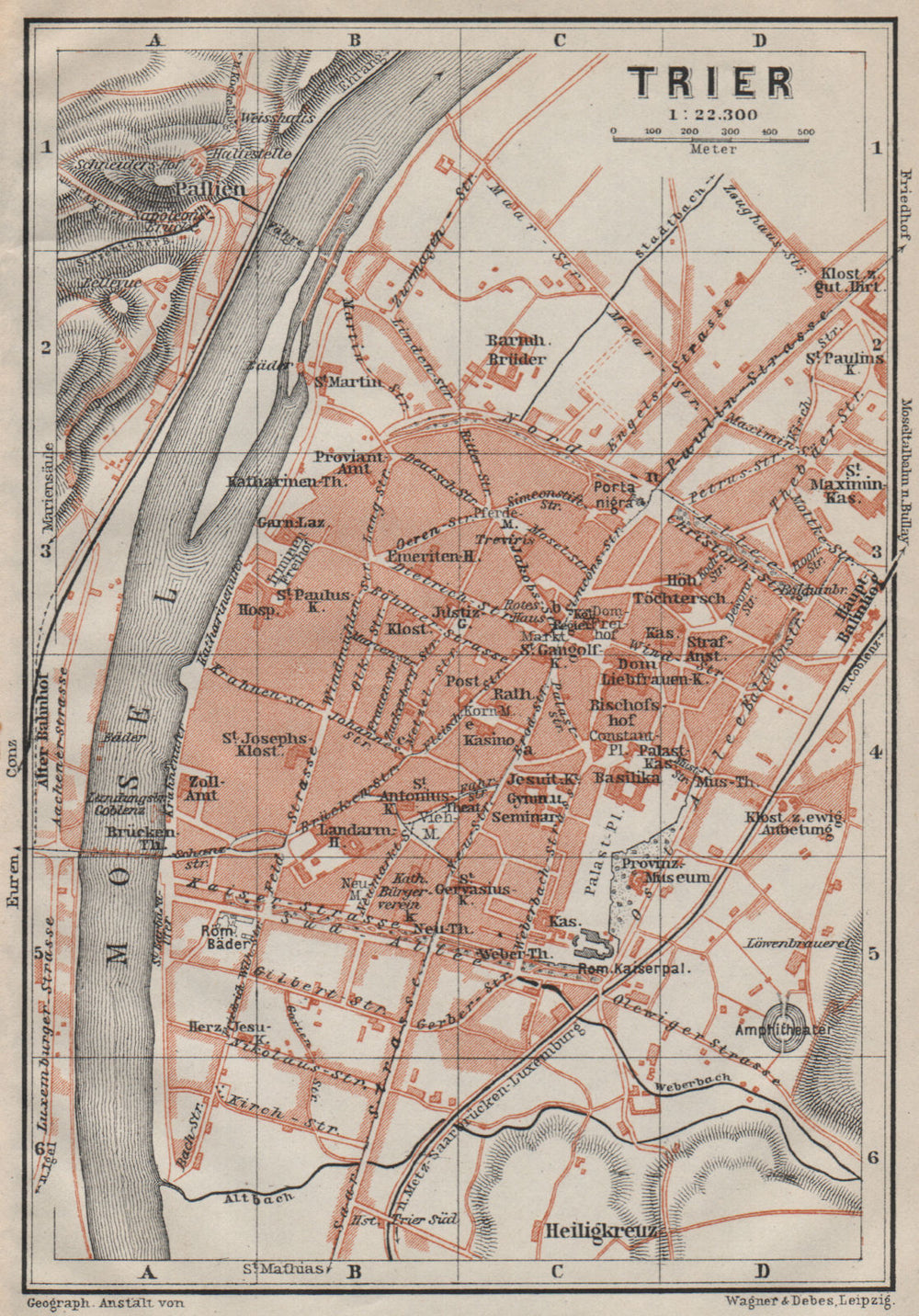 TRIER town city stadtplan. Rhineland-Palatinate. Trèves Treves karte 1906 map
