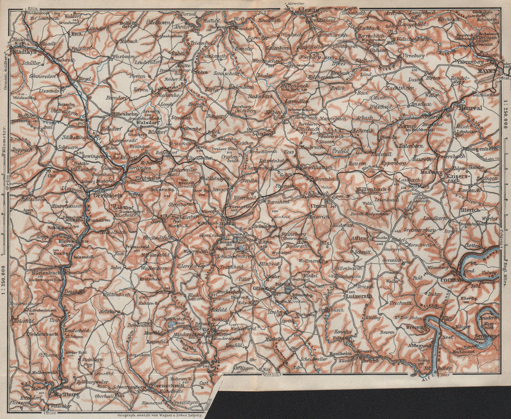 VULKANEIFEL. THE VOLCANIC EIFEL topo-map. Gerolstein. Germany karte 1906