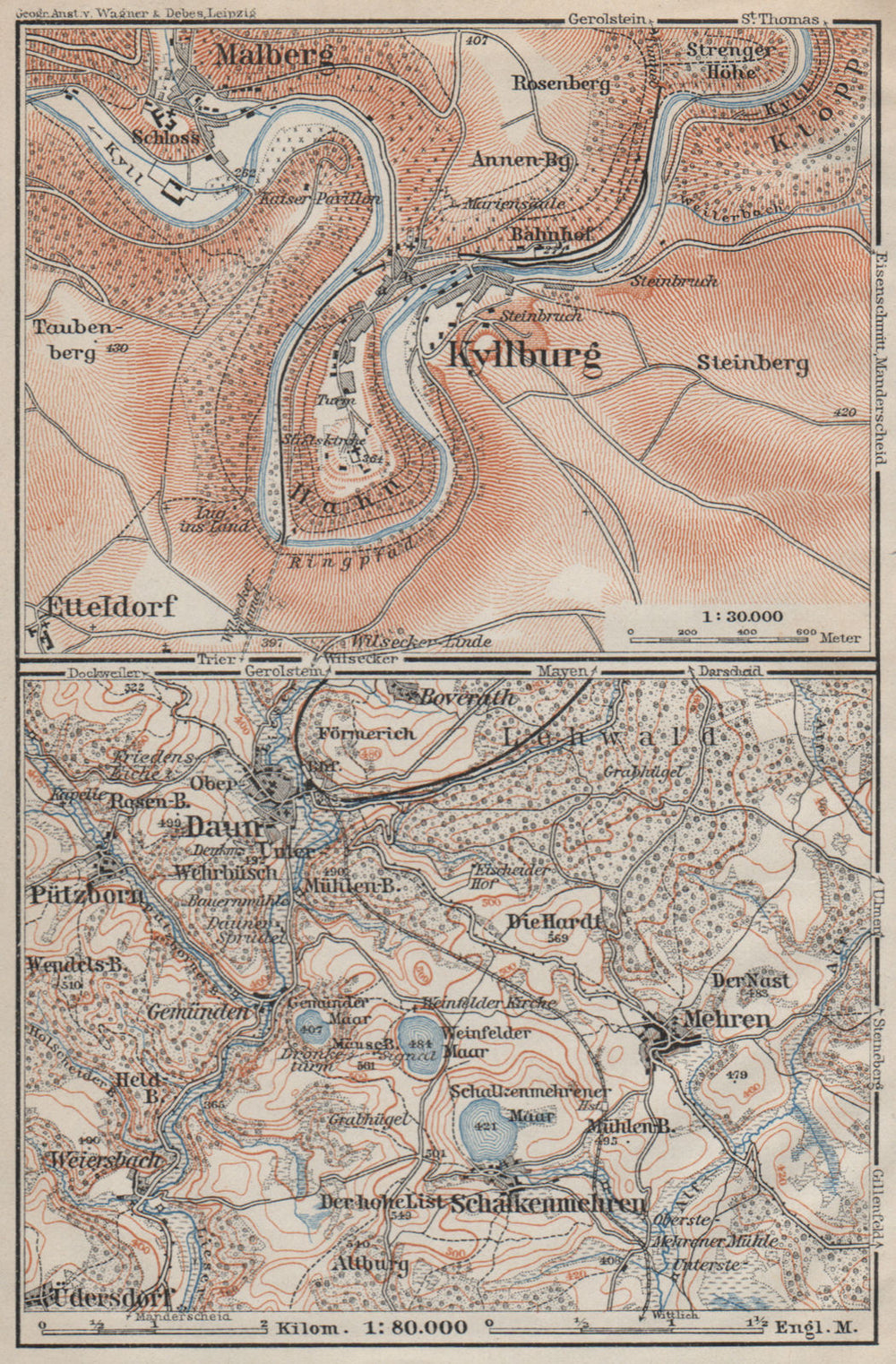 KYLLBURG & DAUNER MAARE. Malberg Schalkenmehren. Rhineland-Palatinate 1906 map
