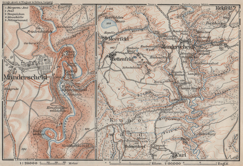 MANDERSCHEID umgebung. Meerfelder Maar Bettenfeld Rhineland-Palatinate 1906 map