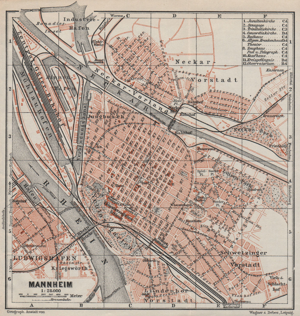 MANNHEIM antique town city stadtplan. Baden-Württemberg karte 1906 old map