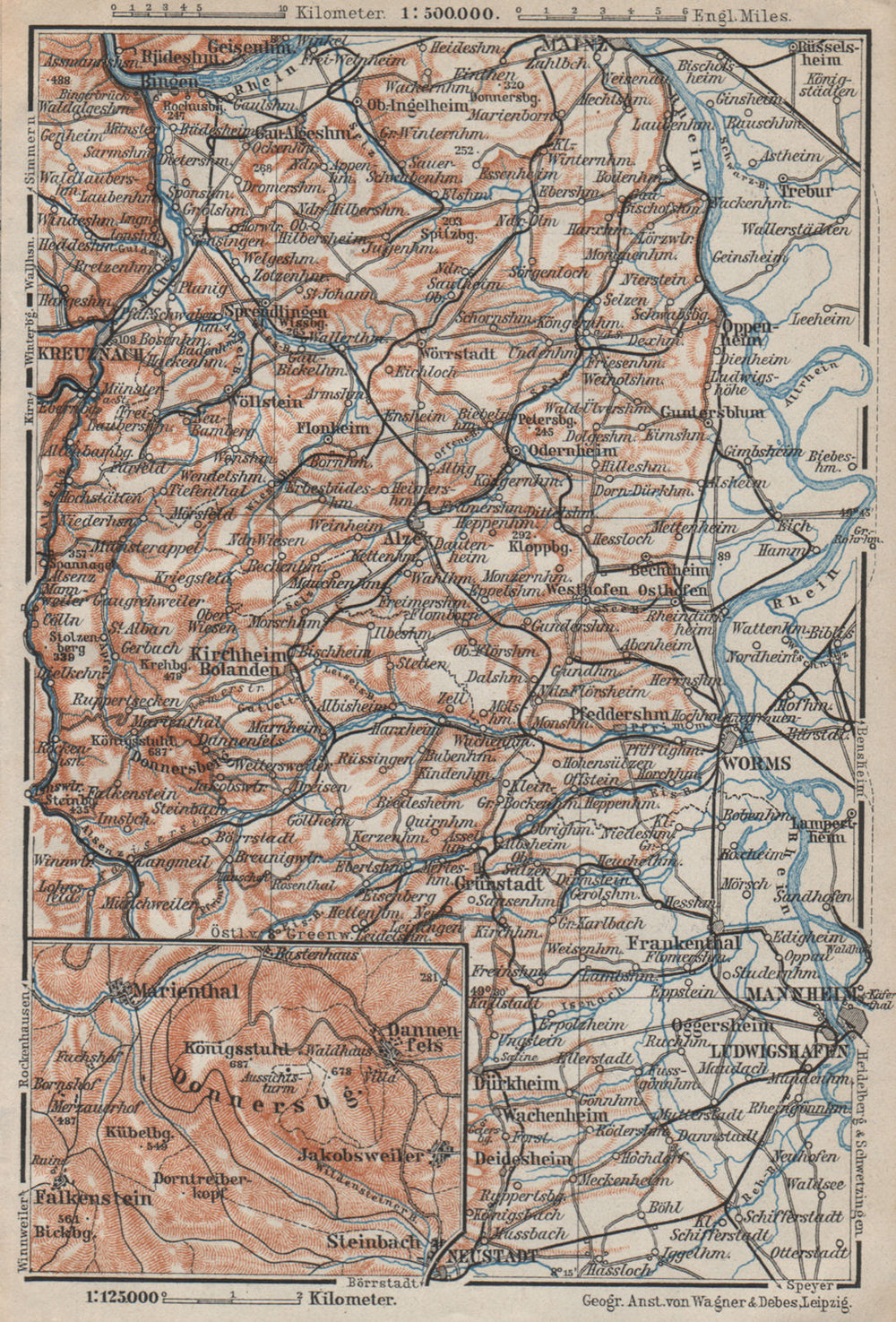 RHEINHESSEN. RHENISH HESSE. Mainz Mannheim Worms Kreuznach. Germany 1906 map