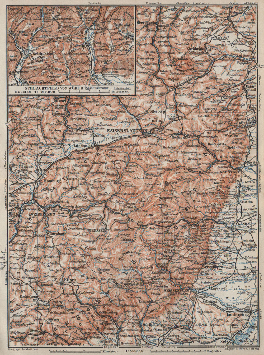 PFÄLZERWALD. PALATINATE FOREST. Rheinpfalz. Kaiserslautern Weissenburg 1906 map