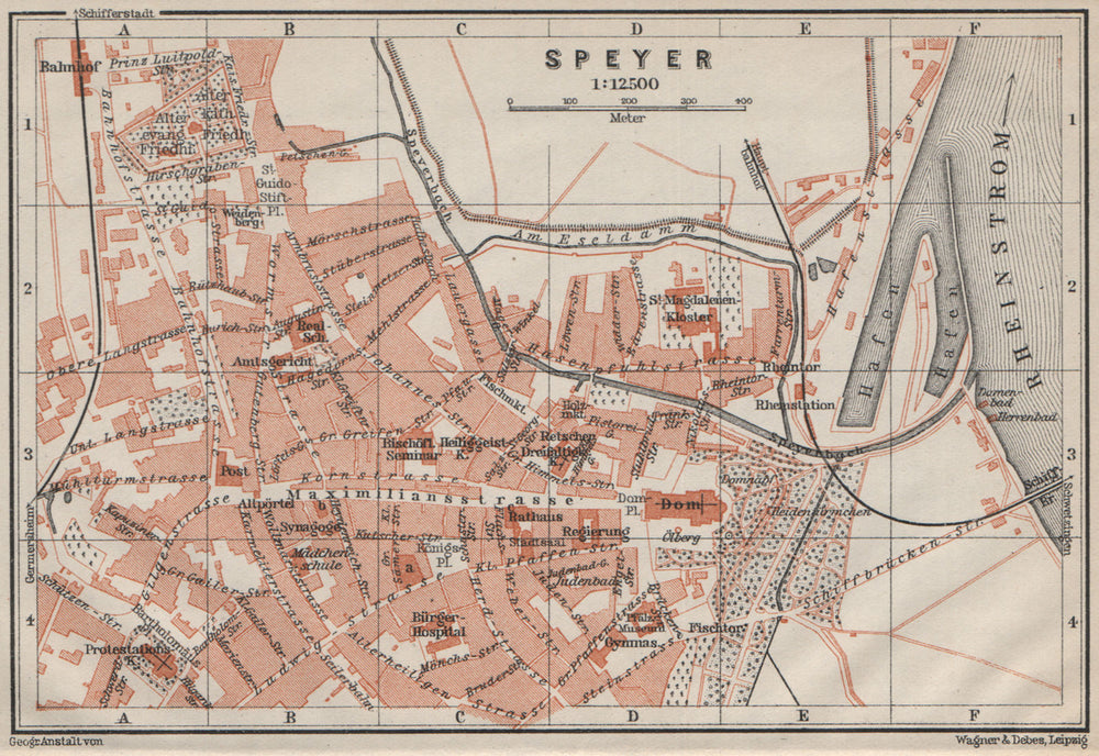 SPEYER town city stadtplan. Rhineland-Palatinate, Deutschland. Spires 1906 map