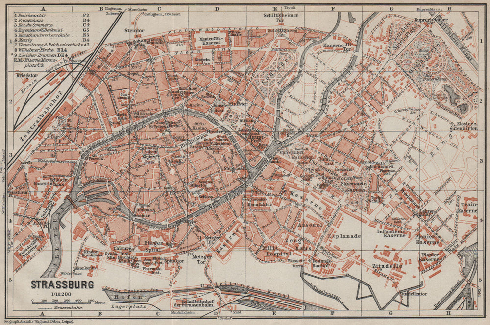 STRASBOURG town city plan de la ville. Straßburg. Bas-Rhin carte 1906 old map