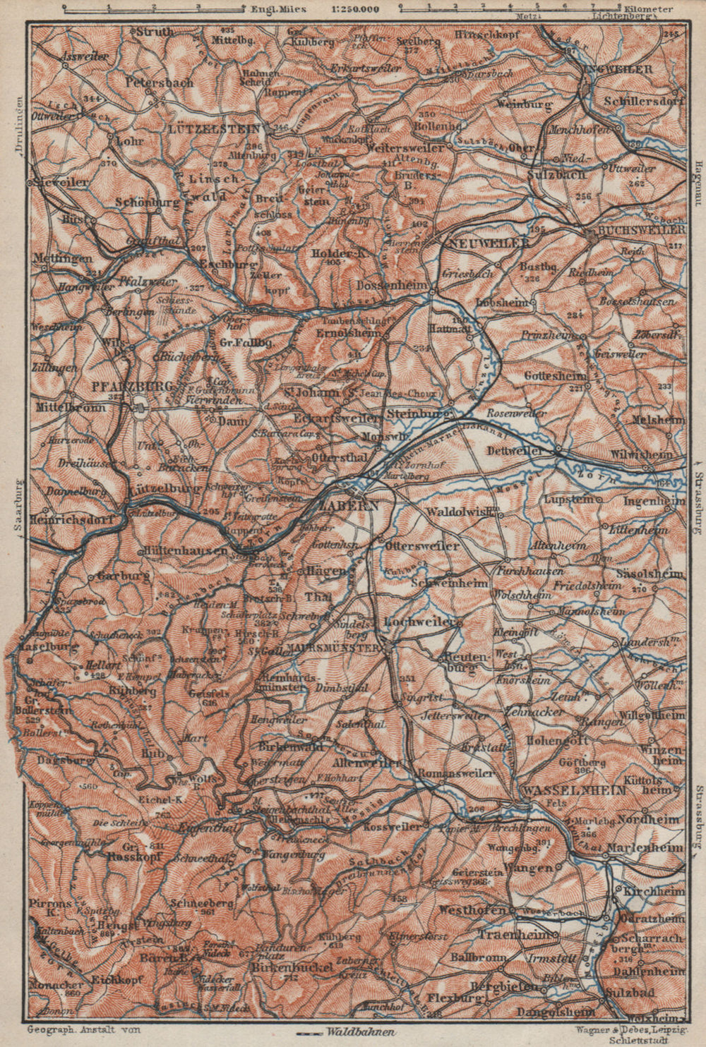 NORTHERN VOSGES MOUNTAINS. Wasselonne Saverne Phalsbourg. Bas-Rhin 1906 map