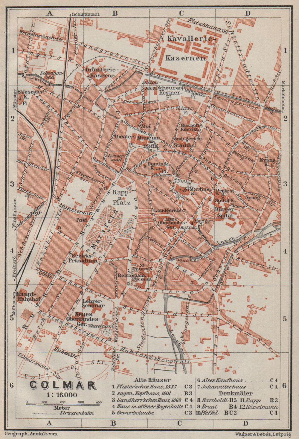 COLMAR town city plan. Haut-Rhin, Alsace, France. Kolmar Colmer carte 1906 map