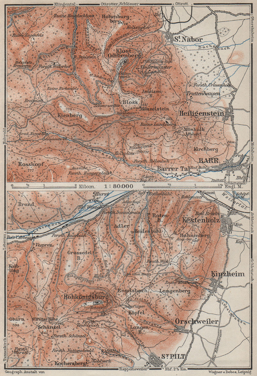 MONT SAINTE-ODILE & HAUT-KOENIGSBOURG. Barr. St-Hippolyte. Bas-Rhin 1906 map