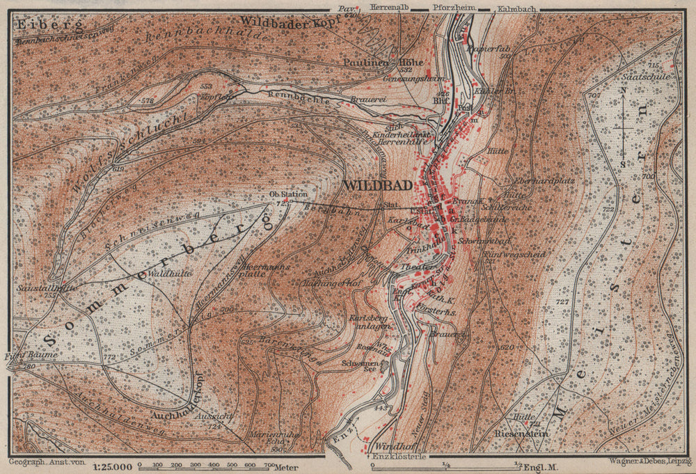 BAD WILDBAD & environs/umgebung. Sommerberg. Baden-Württemberg karte 1906 map