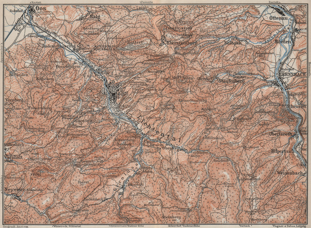 BADEN-BADEN environs umgebung. Lichtental Oos Schwarzwald Black Forest 1906 map