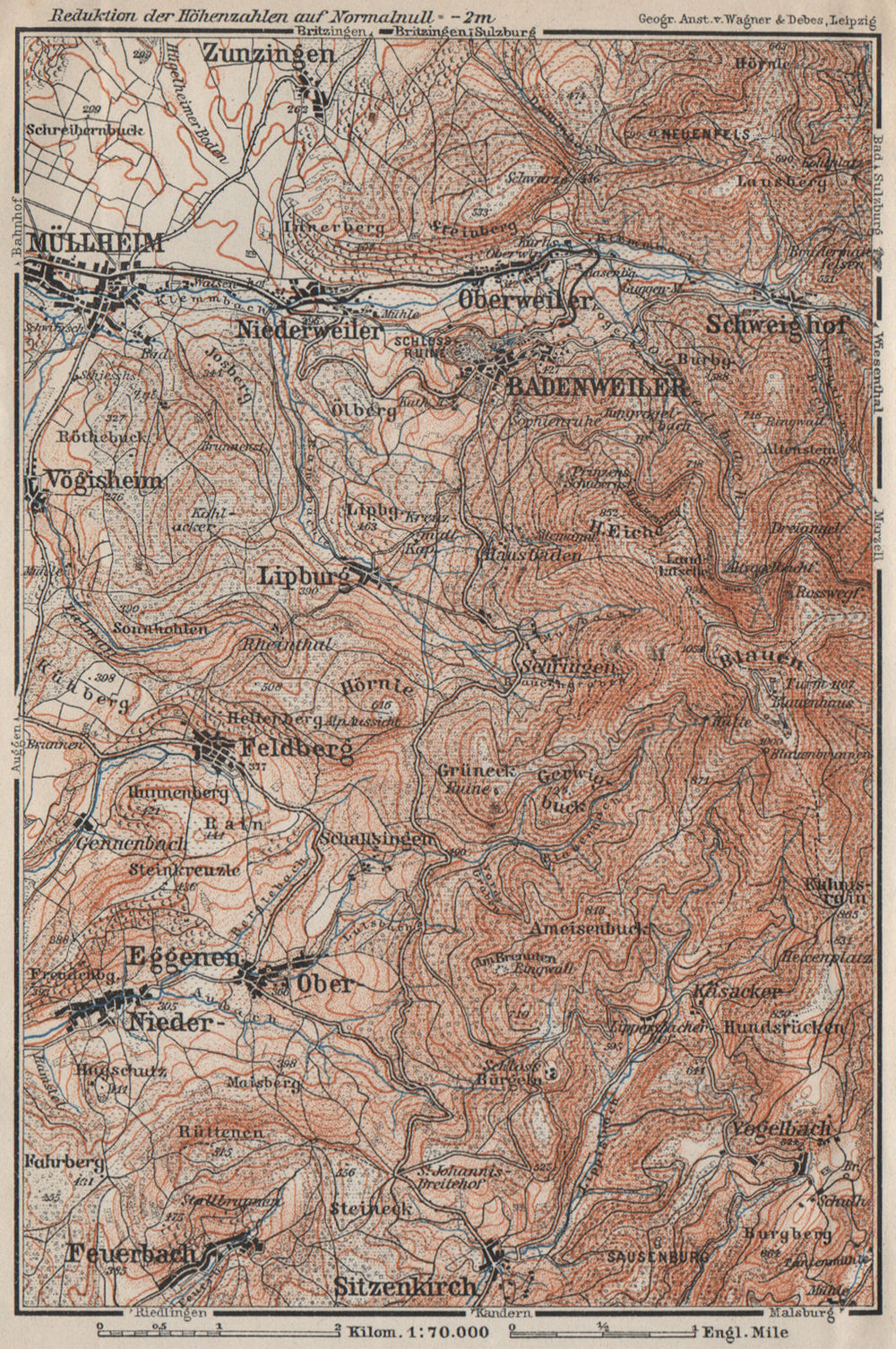 BADENWEILER environs. Müllheim Markgräflerland Blauen Schwarzwald 1906 old map