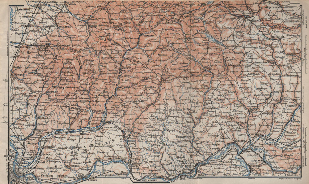 SÜDSCHWARDWALD. BLACK FOREST SOUTHERN VALLEYS. Basel Lörrach Schopfheim 1906 map