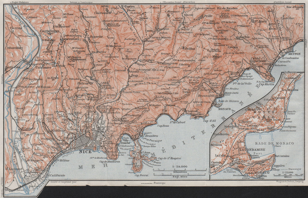 NICE environs. BEAULIEU plan. Monaco Cap Ferrat Menton Villefranche 1907 map