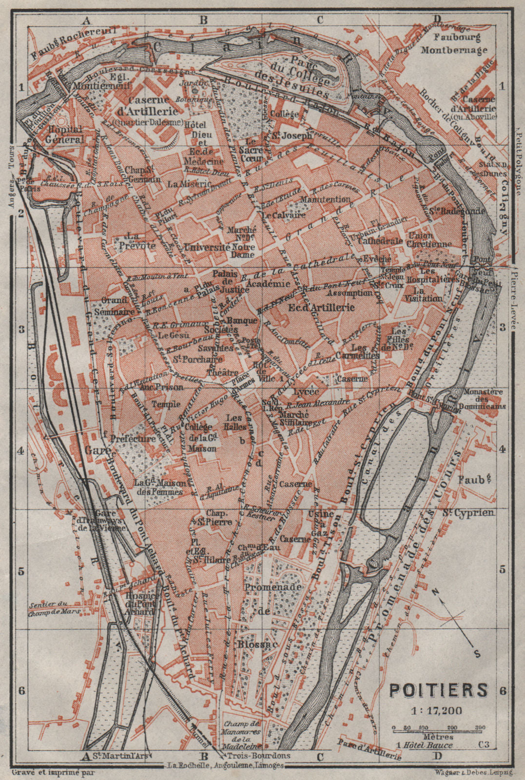 POITIERS antique town city plan - P 6 058327a